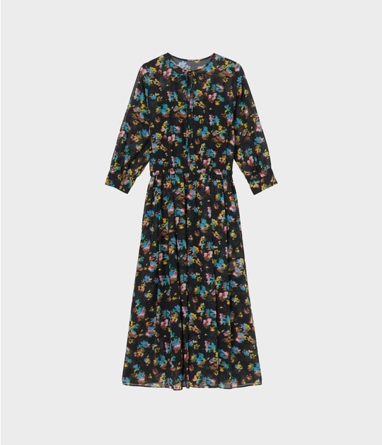 DIGITAL FLOWER PRINT CAPE DRESS