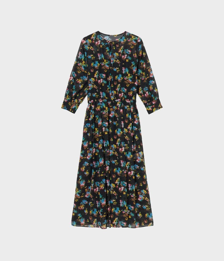 DIGITAL FLOWER PRINT CAPE DRESS 詳細画像 BLACK 1