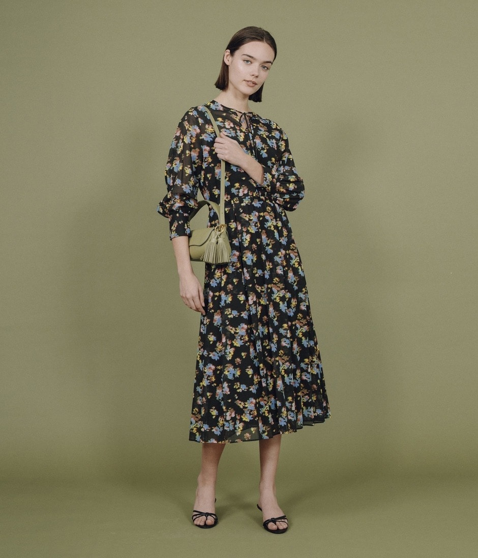 DIGITAL FLOWER PRINT CAPE DRESS 詳細画像 BLACK 12