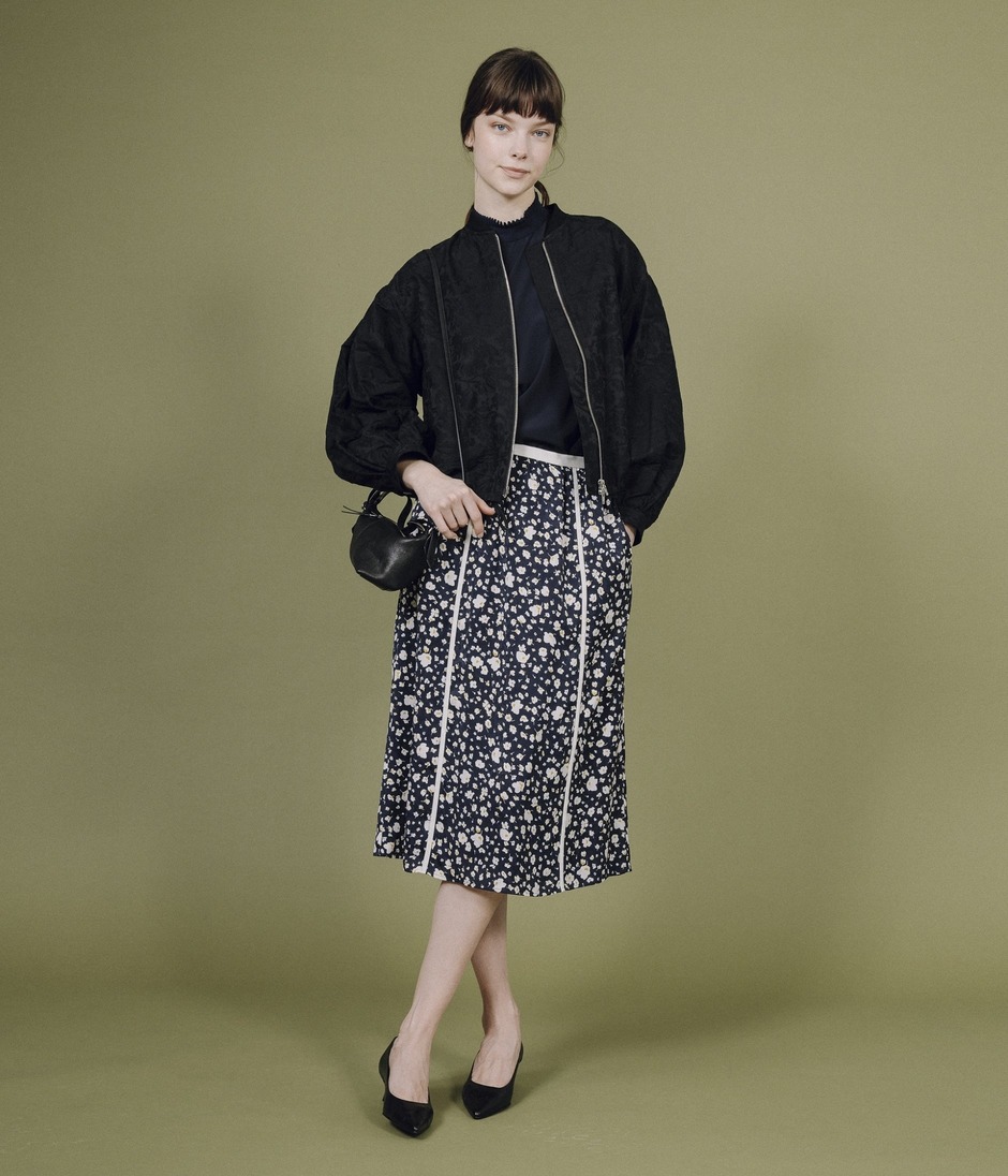 FLOWER PRINT PIPING DETAIL SKIRT 詳細画像 NAVY 8