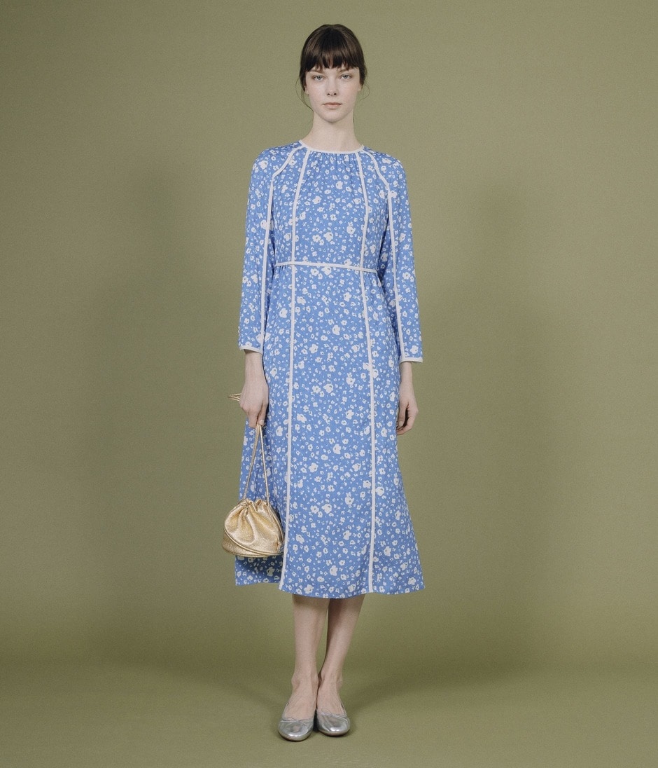 FLOWER PRINT PIPING DETAIL DRESS 詳細画像 SKY BLUE 10