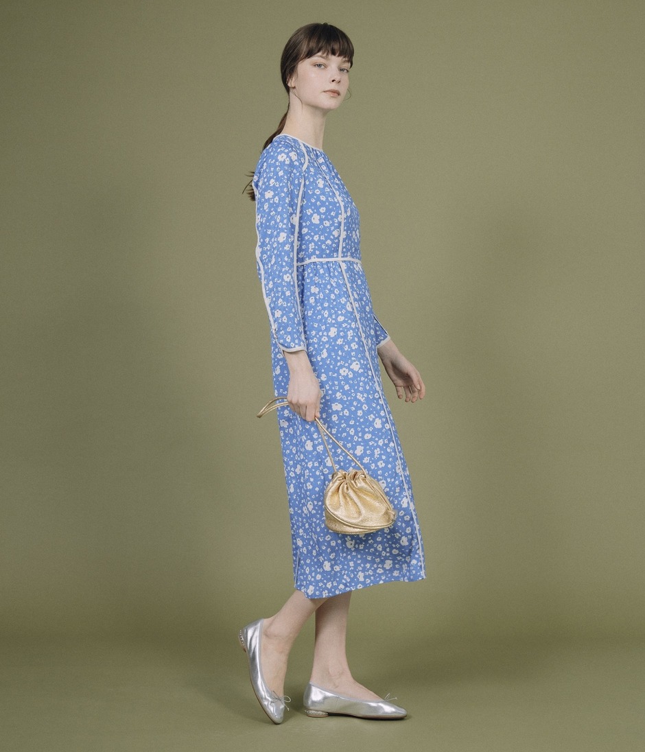 FLOWER PRINT PIPING DETAIL DRESS 詳細画像 SKY BLUE 11