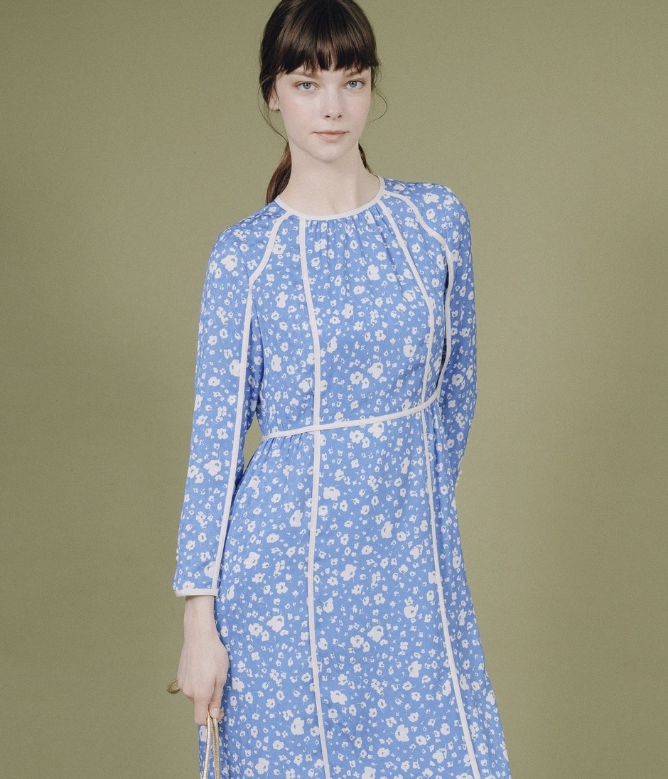 FLOWER PRINT PIPING DETAIL DRESS 詳細画像 SKY BLUE 9