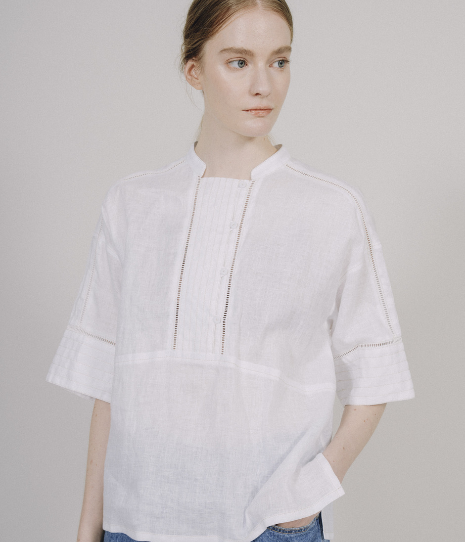 LINEN BLOUSE WITH STITCH 詳細画像 OFF WHITE 8