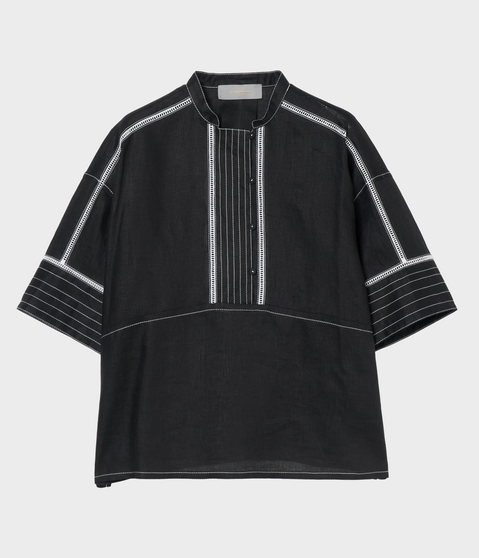LINEN BLOUSE WITH STITCH 詳細画像 BLACK 1