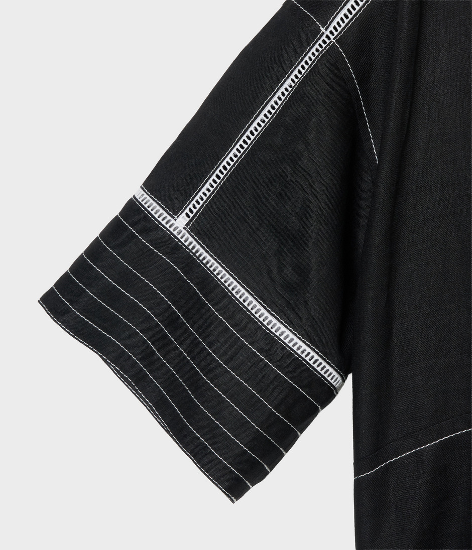 LINEN BLOUSE WITH STITCH 詳細画像 BLACK 4