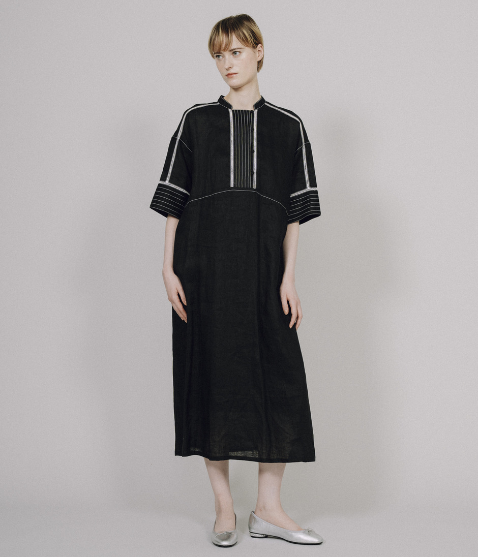 LINEN DRESS WITH STITCH 詳細画像 BLACK 10