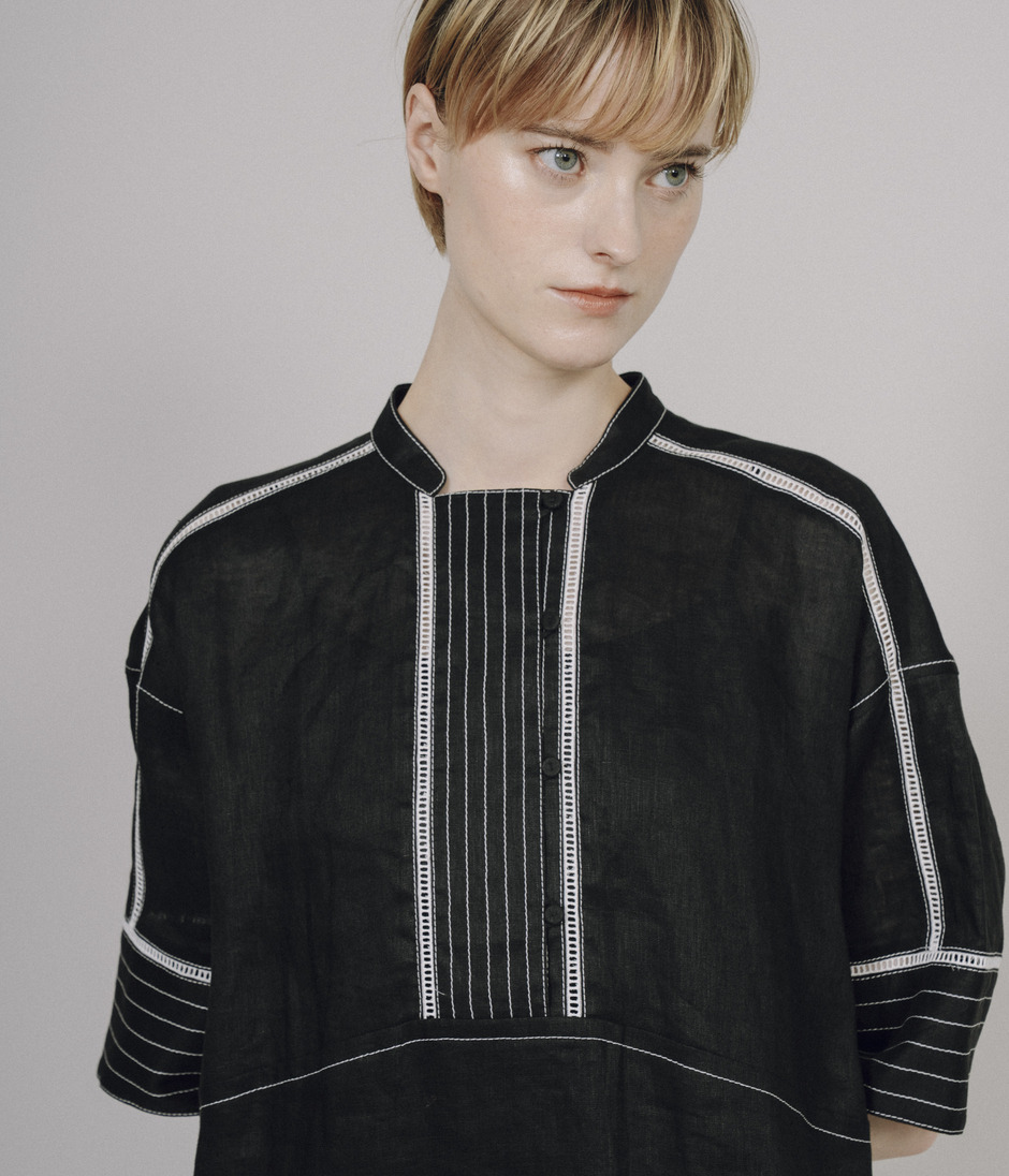 LINEN DRESS WITH STITCH 詳細画像 BLACK 9