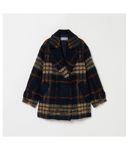 SHAGGY CHECK PEA COAT