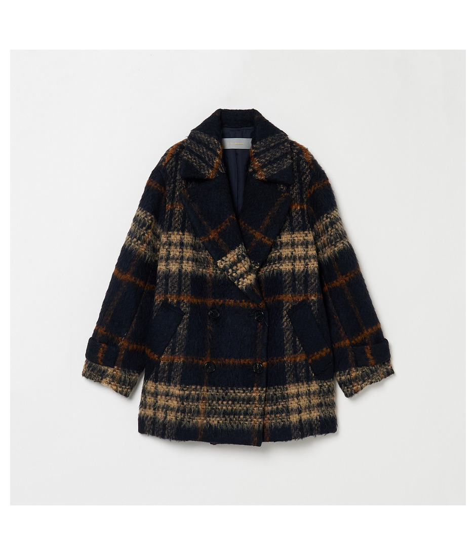 SHAGGY CHECK PEA COAT 詳細画像 NAVY 1